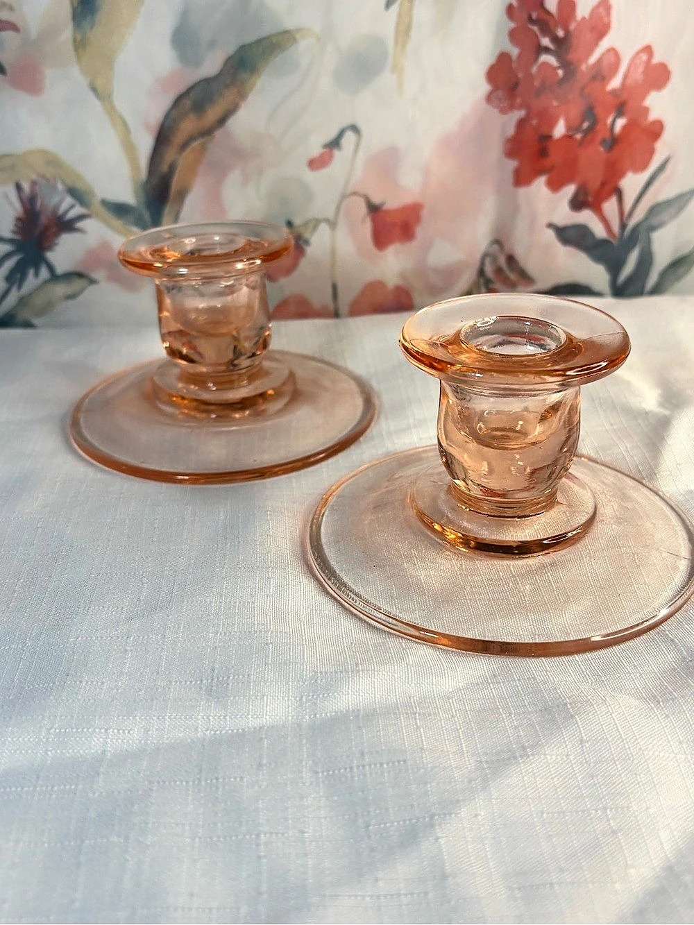 Vintage Pink Depression Glass Candleholders